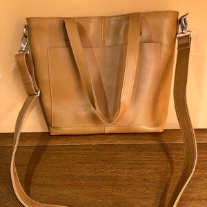 Duluth Trading Co Caramel Leather Tote with Removable Strap
